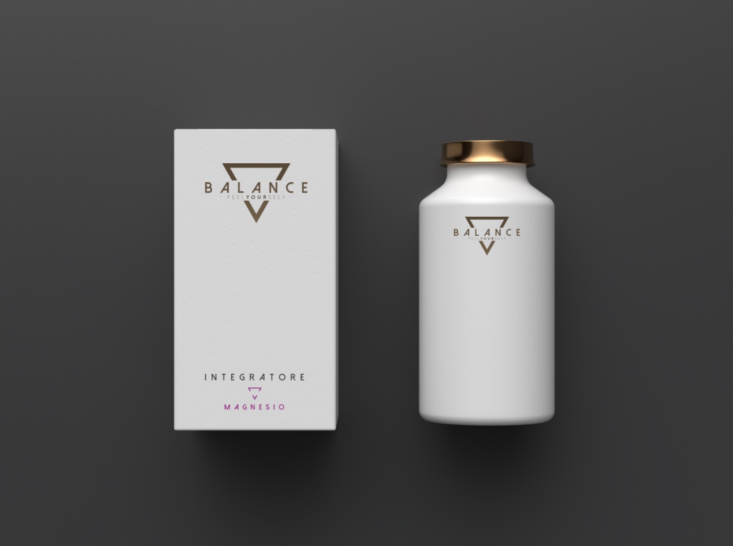 Balance — studio logo, mockup finale box e barattolo