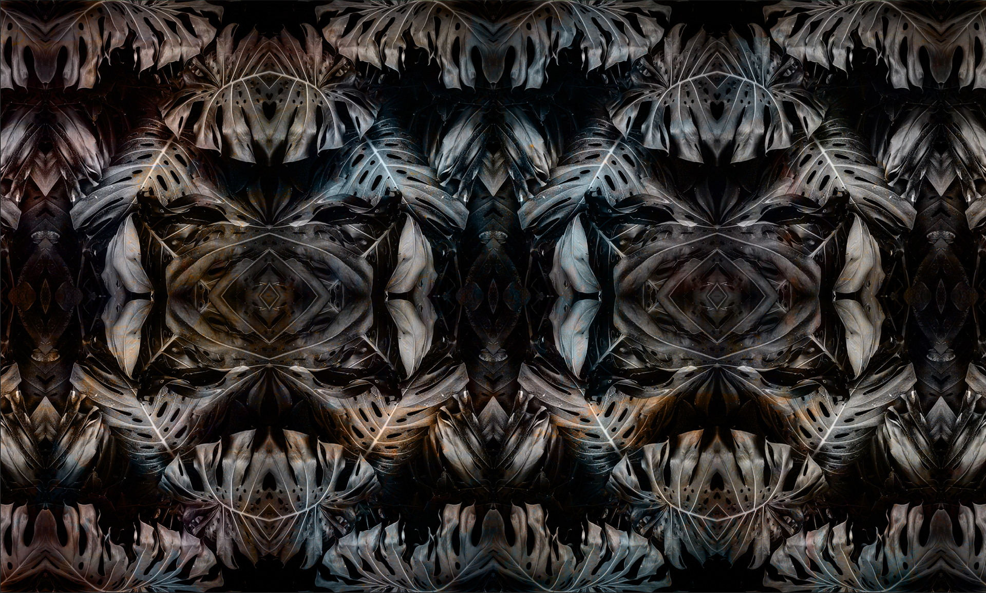 Fullwall — pattern Monstera, colorazione grigio/argento