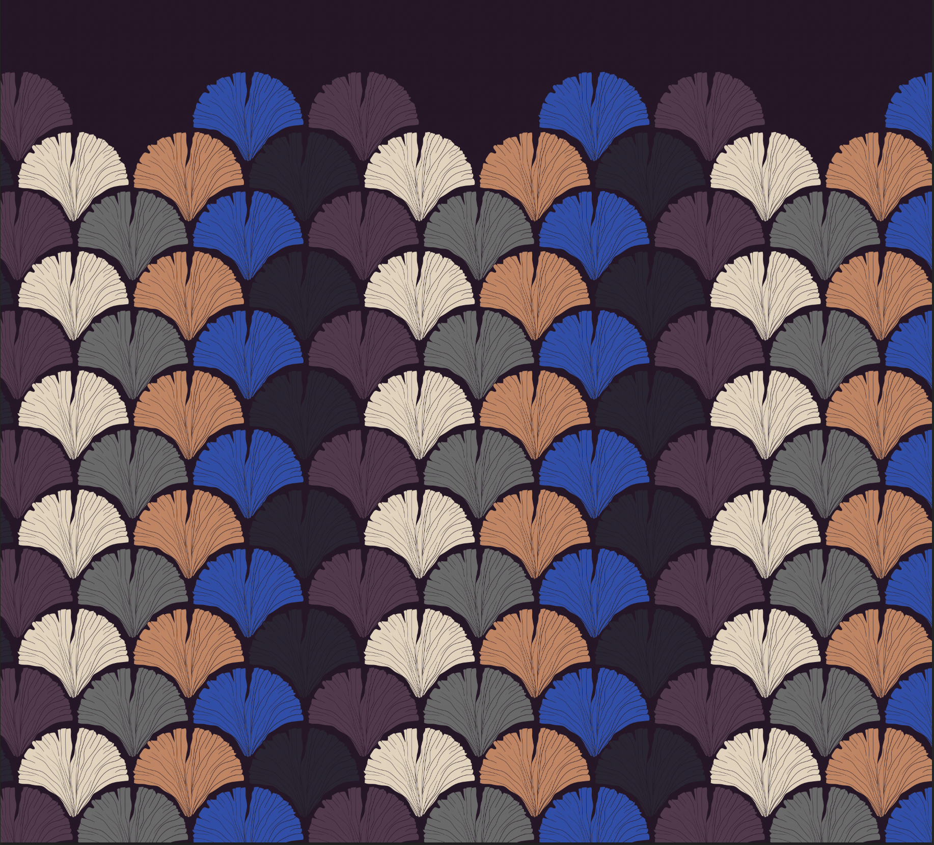 Fullwall — pattern Ginkgo, colorazione blu/arancio