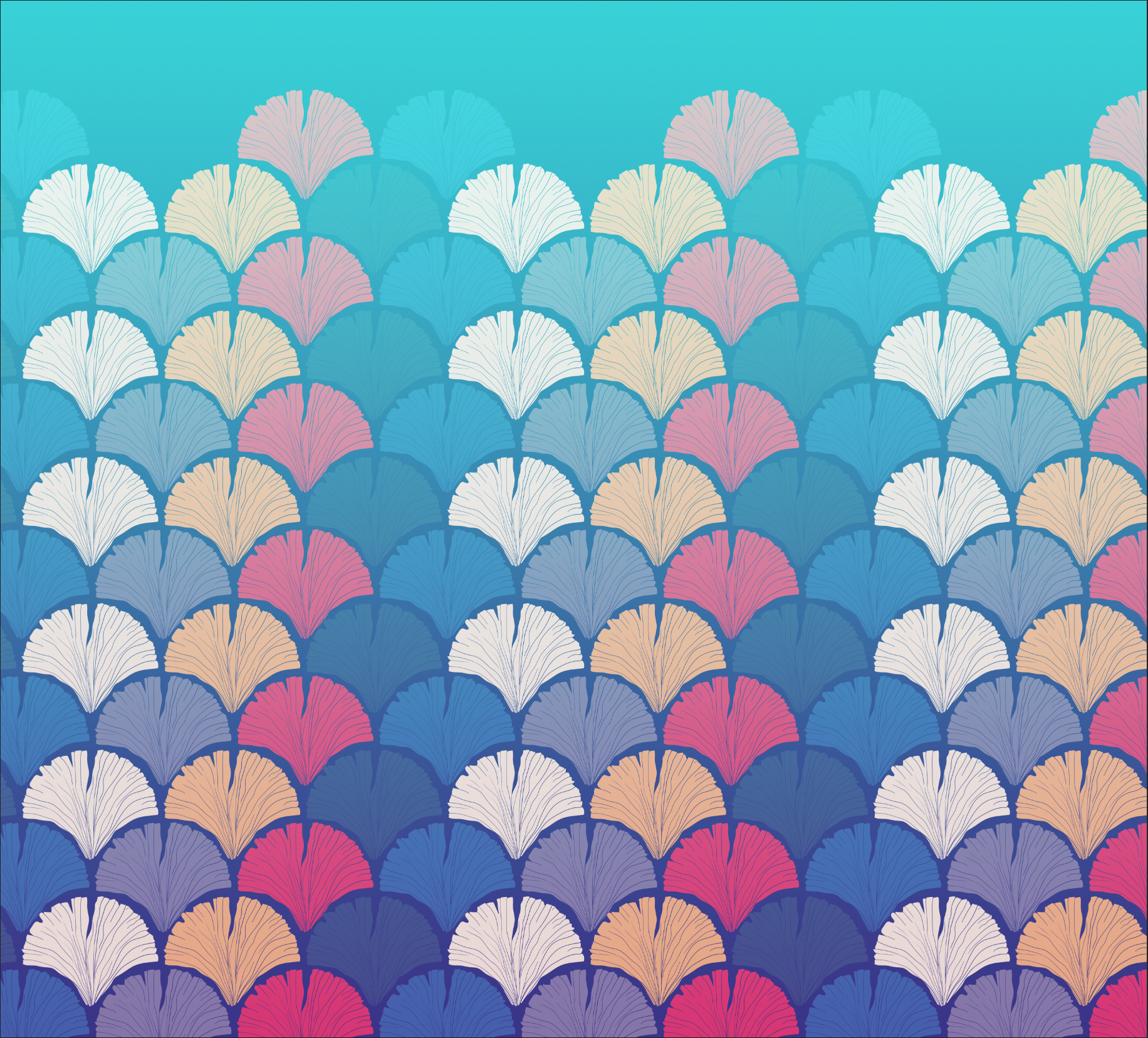 Fullwall — pattern Ginkgo, colorazione turchese/rosa
