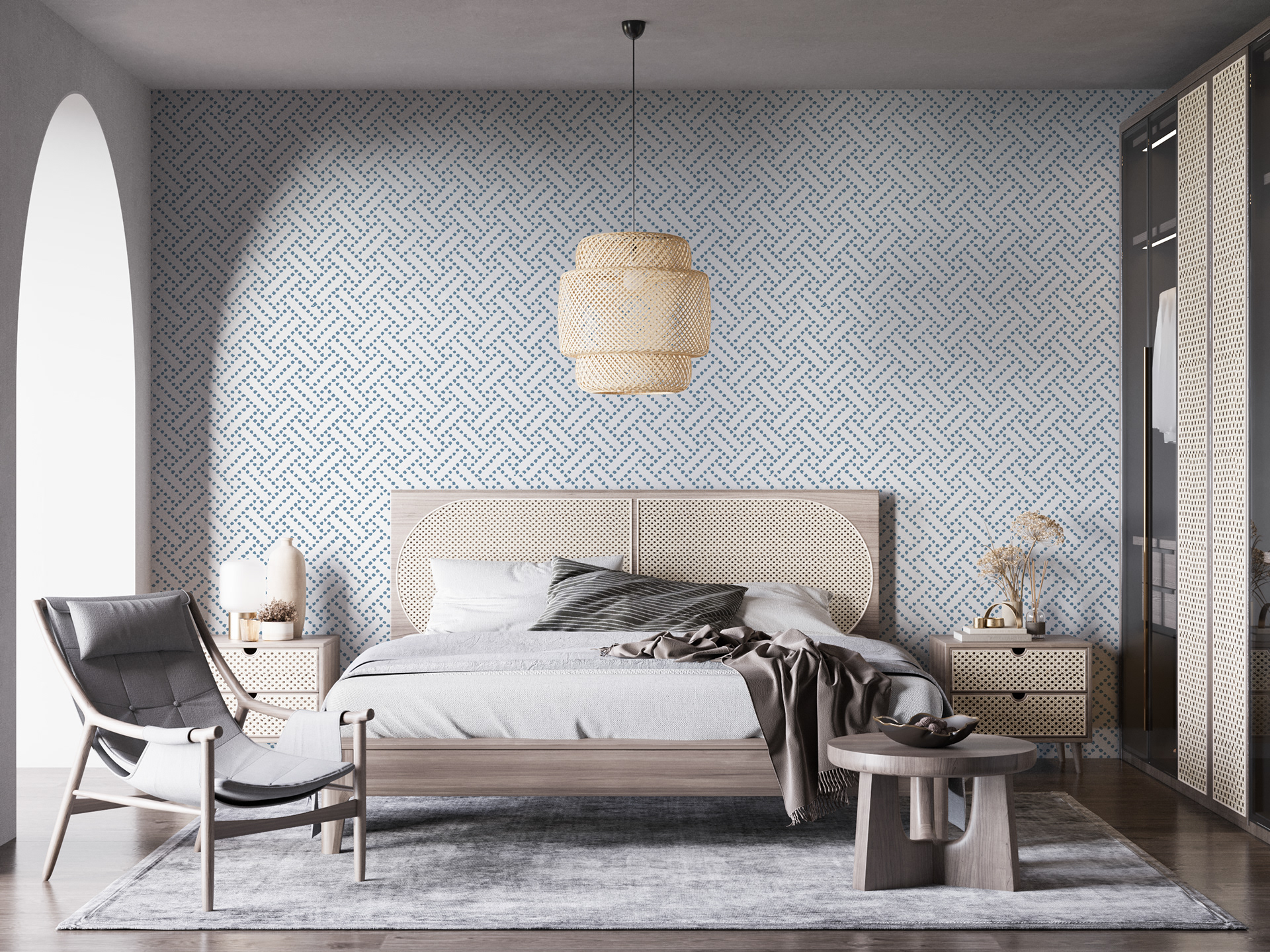 Fullwall — pattern a intreccio applicato in camera da letto