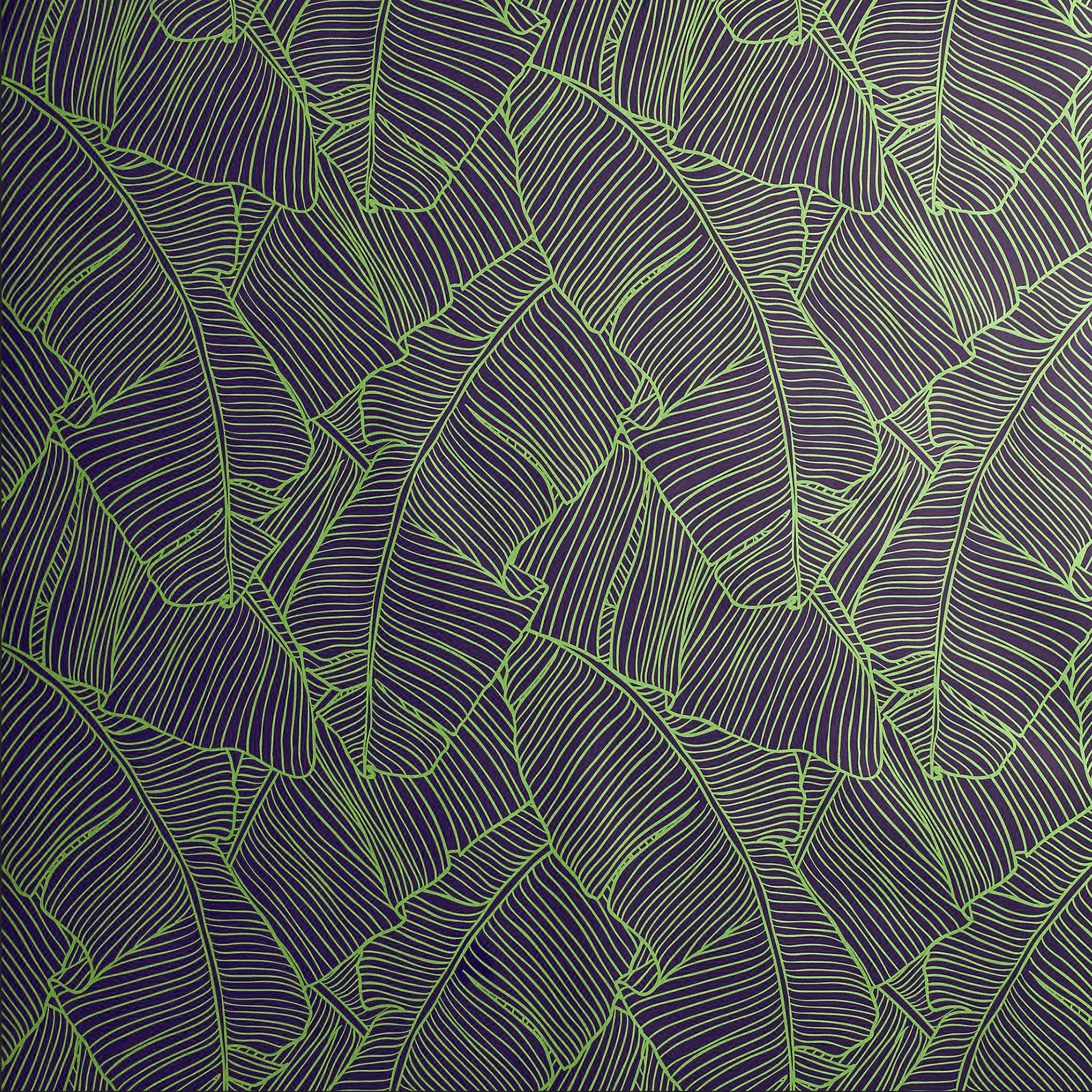 Fullwall — pattern foglia di banano, colorazione viola/verde