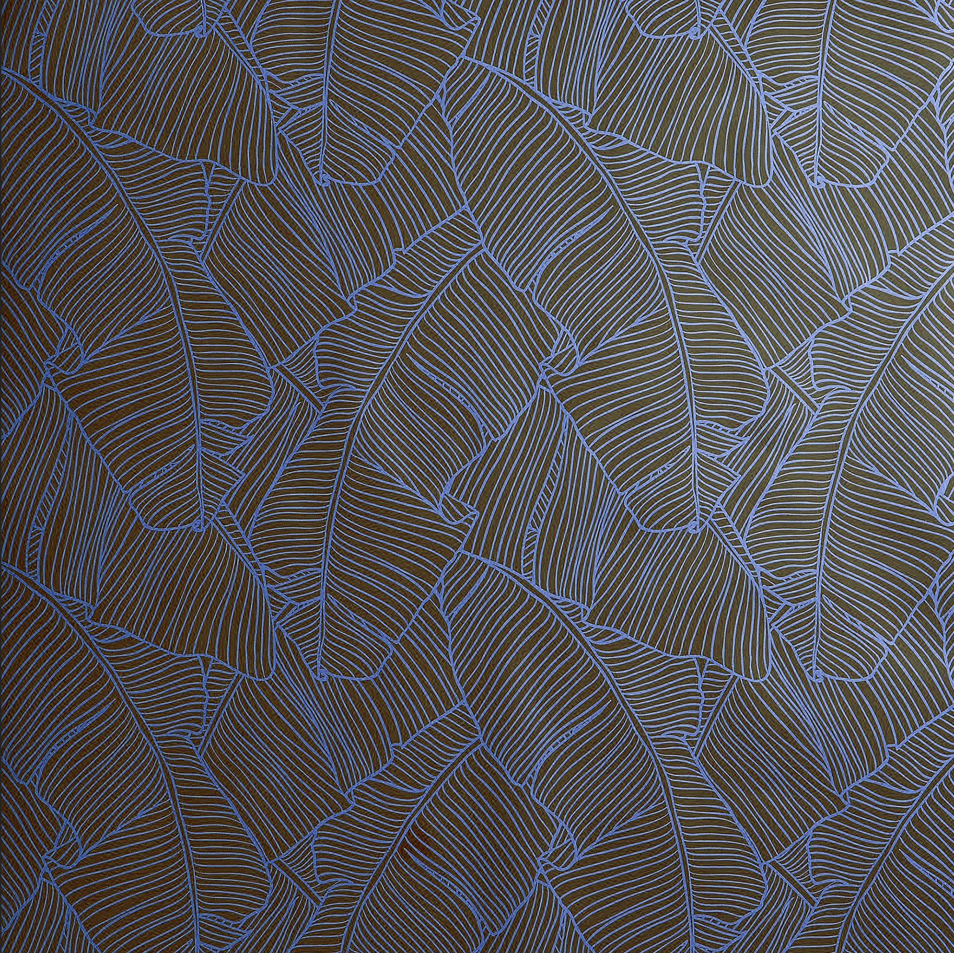 Fullwall — pattern foglia di banano, colorazione oliva/celeste